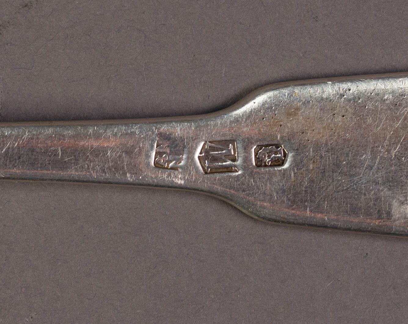 ANTIQUE FIDDLE PATTERN SILVER COLOURED METAL TABLE SPOON, initialled, 8 ½? (21.6cm) long, 3oz - Image 2 of 2