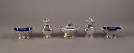 ELECTROPLATE GEORGIAN STYLE CONDIMENT SET OF FIVE LARGE PIECES, of rounded oblong form, with