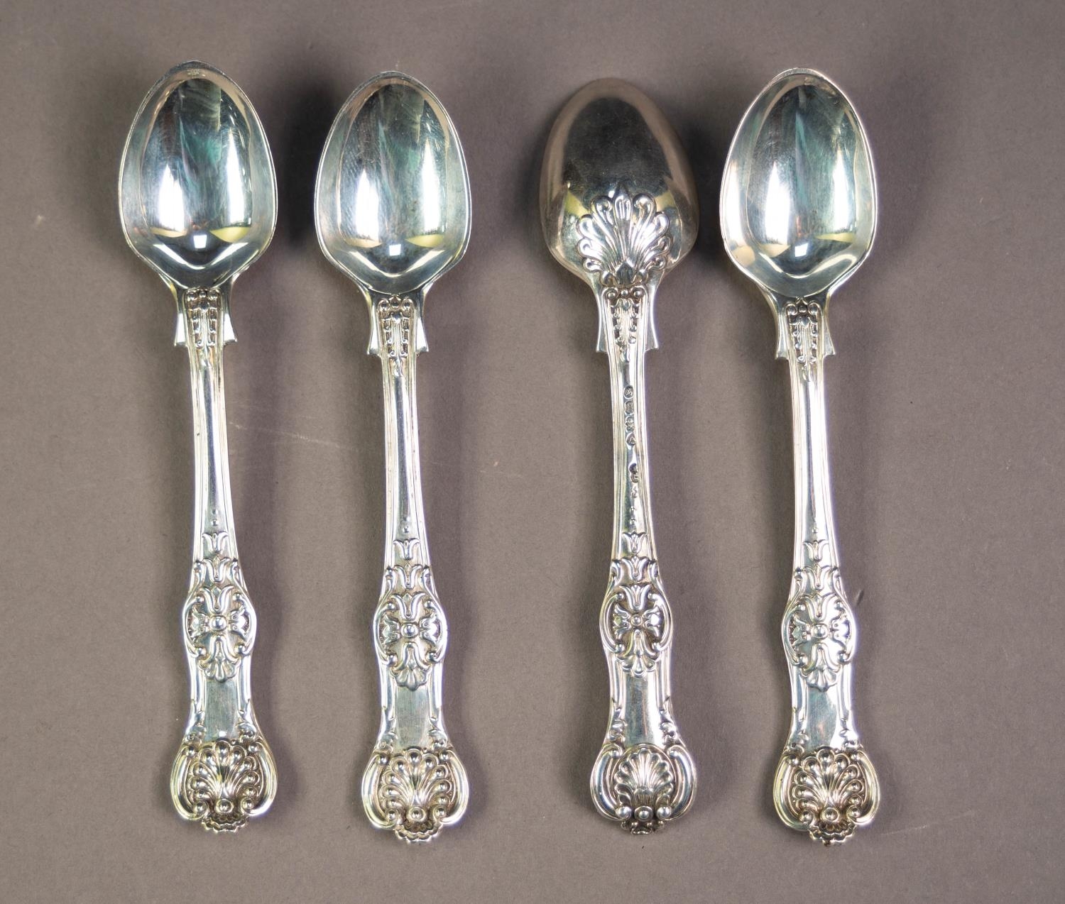 VICTORIAN SILVER SET OF FOUR QUEENS PATTERN TEASPOONS, BY GEORGE W ADAMS, double struck, 5? (12. - Image 2 of 2