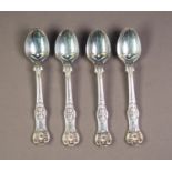 VICTORIAN SILVER SET OF FOUR QUEENS PATTERN TEASPOONS, BY GEORGE W ADAMS, double struck, 5? (12.