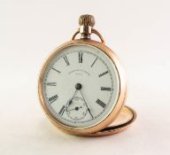 AMERICAN WALTHAM 'TRAVELLER' ROLLED GOLD OPEN FACE POCKET WATCH, with keyless movement, white