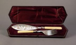 CASED PAIR OF VICTORIAN ELECTROPLATED FISH EATERS BY WILLIAM RODGERS, with engraved blade and