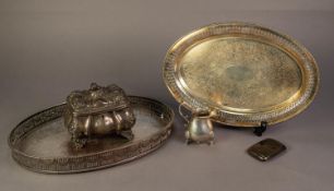 19th CENTURY AUSTRIAN SILVER COLOUR METAL LOCKIGN TEA CADDY OR SUGAR BOX, WITH GILDED INTERIOR, of