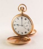 LIMIT, SWISS ROLLED GOLD HUNTER POCKET WATCH, with keyless movement, white roman dial with