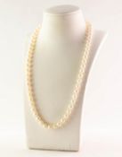 SINGLE STRAND NECKLACE OF UNIFORM CULTURED PEARLS, with 9ct gold spherical clasp, 18in (45.5cm)