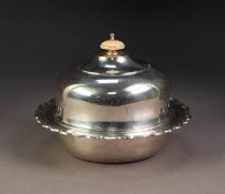 PRE-WAR SILVER MUFFIN DISH with inner cover and outer domed cover with bone finial, Birmingham 1937,