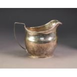GEORGE III SILVER CREAM JUG BY JOHN MEWBURN, of oval, bellied form with reeded border and angular