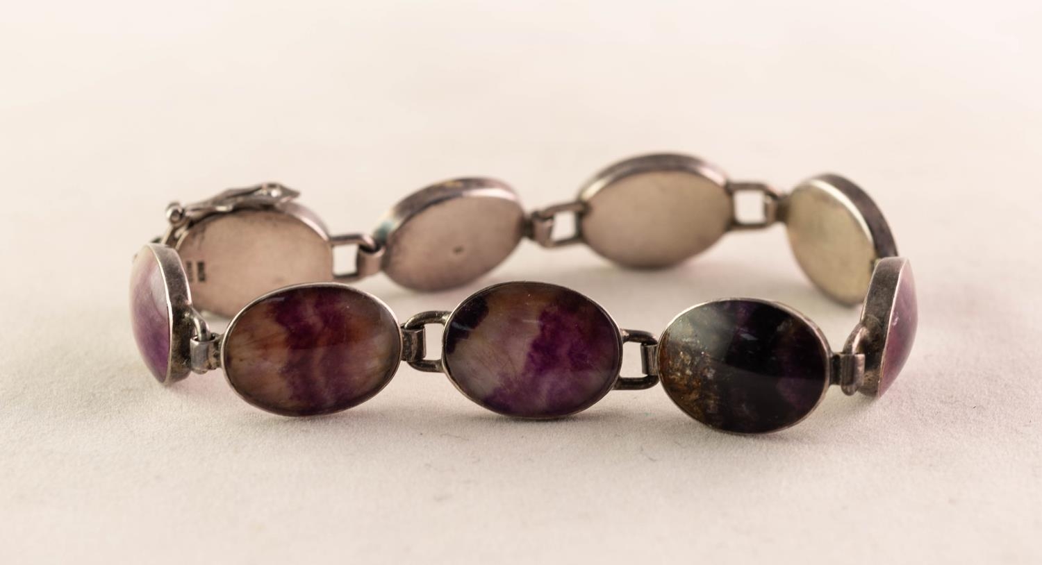 BLUE JOHN AND SILVER BRACELET, with nine cabochon oval links, Birmingham hallmark 1978 - Image 2 of 3