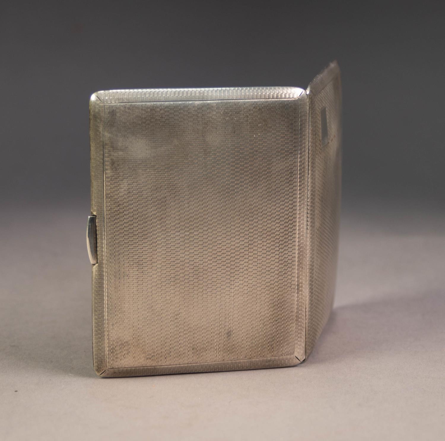 SILVER POCKET CIGARETTE CASE, oblong and cushion shaped with all-over engine turned decoration, 4 - Image 2 of 4