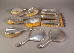 TWELVE VARIOUS EARLY 20th CENTURY SILVER BACKED HAIR BRUSHES, CLOTHES BRUSHES, TWO HAND MIRRORS