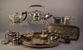 MIXED LOT OF ELECTROPLATE, to include: TWO HANDLED OVAL GALLERIED TRAY, 18? x 12 ¼? (45.7cm x 31cm),