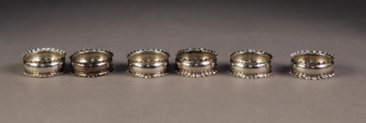 LATE VICTORIAN SET OF SIX NAPKIN RINGS with crimped edges, Birmingham 1899, 1oz, (6)