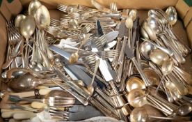 ONE HUNDRED AND FIFTY PIECE PART AND MATCHED TABLE SERVICE OF EARLY ENGLISH PATTERN CUTLERY,