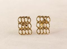 PAIR OF 9ct GOLD EARRINGS, for pierced ears, the oblong wire pattern open work tops each with twelve