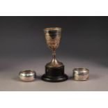 THREE PIECES OF SILVER, comprising: PRESENTATION SILVER SMALL GOBLET, 4? (10.2cm) high, and TWO