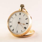 18ct GOLD CASED OPEN FACE KEYLESS GENT'S POCKET STOP WATCH, with sweep fractional seconds hand,