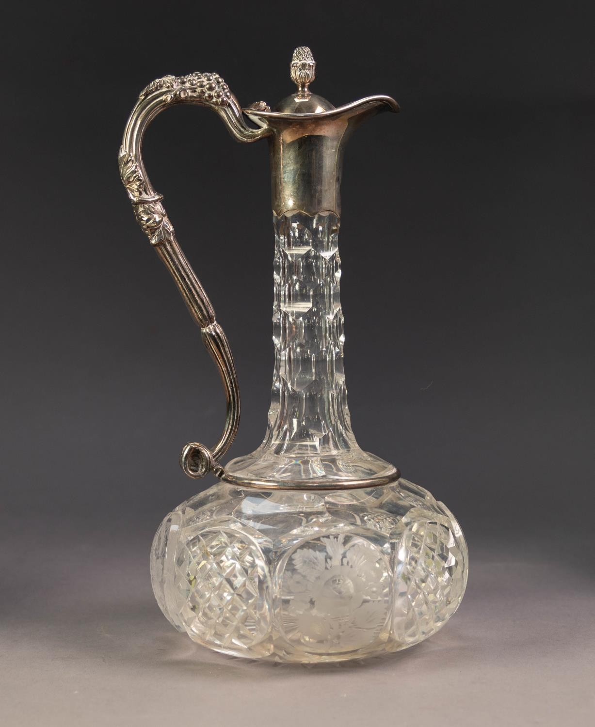 GOOD CUT GLASS CLARET JUG WITH INTERNAL STOPPER AND ELECTROPLATED MOUNT, of compressed form with - Image 2 of 2