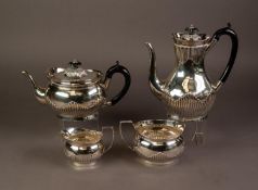 LATE VICTORIAN SILVER FOUR PIECE TEA AND COFFEE SET BY CHARLES STUART HARRIS, of oval part fluted