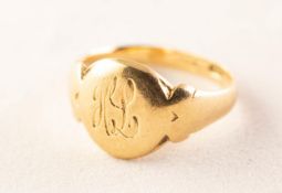 18ct GOLD GENT'S SIGNET RING with cursive initials HS, assayed Birmingham 1922, 8.0 gms