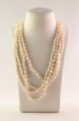 TWO CONTINUOUS SINGLE STRAND NECKLACES of freshwater pearls, each approximately 34in (86.3cm)