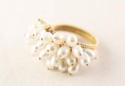 MID-EASTERN, GOLD COLOURED METAL AND FRESHWATER PEARL DRESS RING, 8.1gms gross (tests as gold), ring