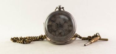 VICTORIAN SILVER OPEN FACED POCKET WATCH with keywind movement, floral engraved and engine turned