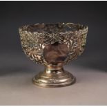 EDWARD VII PIERCED SILVER PEDESTAL DISH BY JAMES DEAKIN & SON, of steep sided form with circular