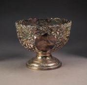 EDWARD VII PIERCED SILVER PEDESTAL DISH BY JAMES DEAKIN & SON, of steep sided form with circular