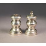 PAIR OF EDWARDIAN SILVER BALUSTER PEPPER MILLS, 3/4in high, makers Mappin & Webb, Birmingham 1909,