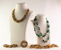TRIFARI GOLD PLATED NECKLACE AND BRACELET; a paste set NECKLACE; two other NECKLACES and a 1920s