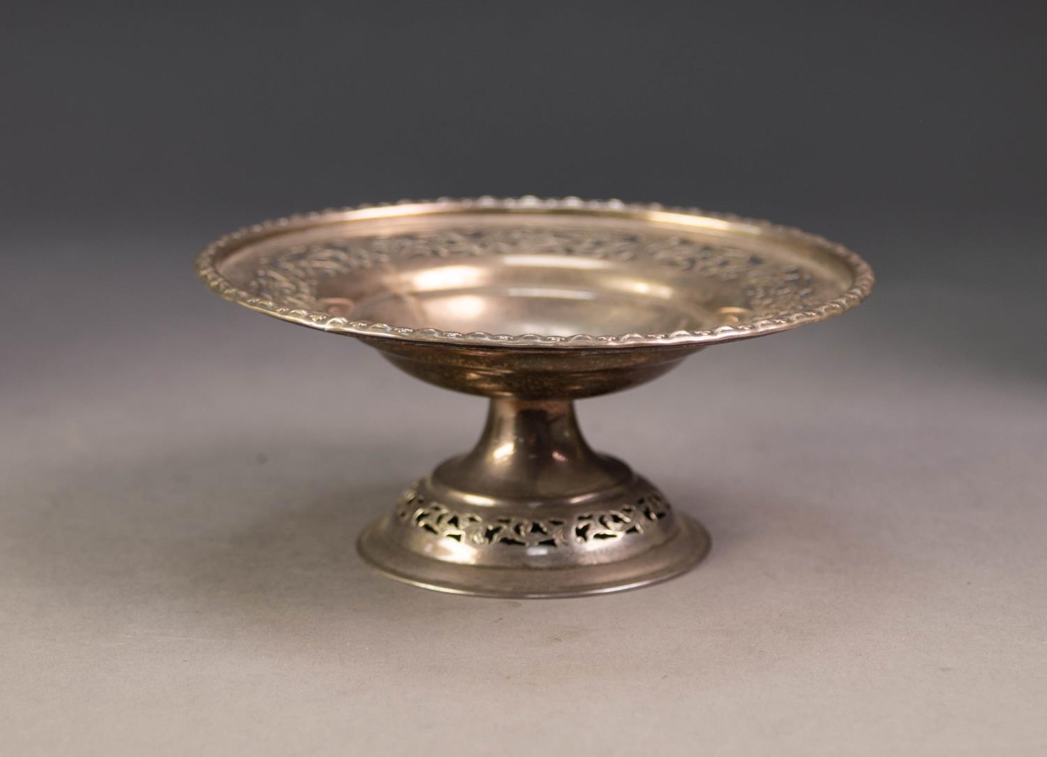 A CIRCULAR PEDESTAL SWEET MEAT DISH, with bead edge and foliate scroll cut card pierced - Image 2 of 3