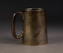 GEORGE V SILVER CHRISTENING MUG, of plain, tapering form with loop handle, 2 ¾? (7cm) high,