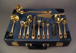 MODERN SOLINGEN 24K GOLD PLATED 70 PIECE TABLE SERVICE FOR TWELVE PERSONS, the handles each with