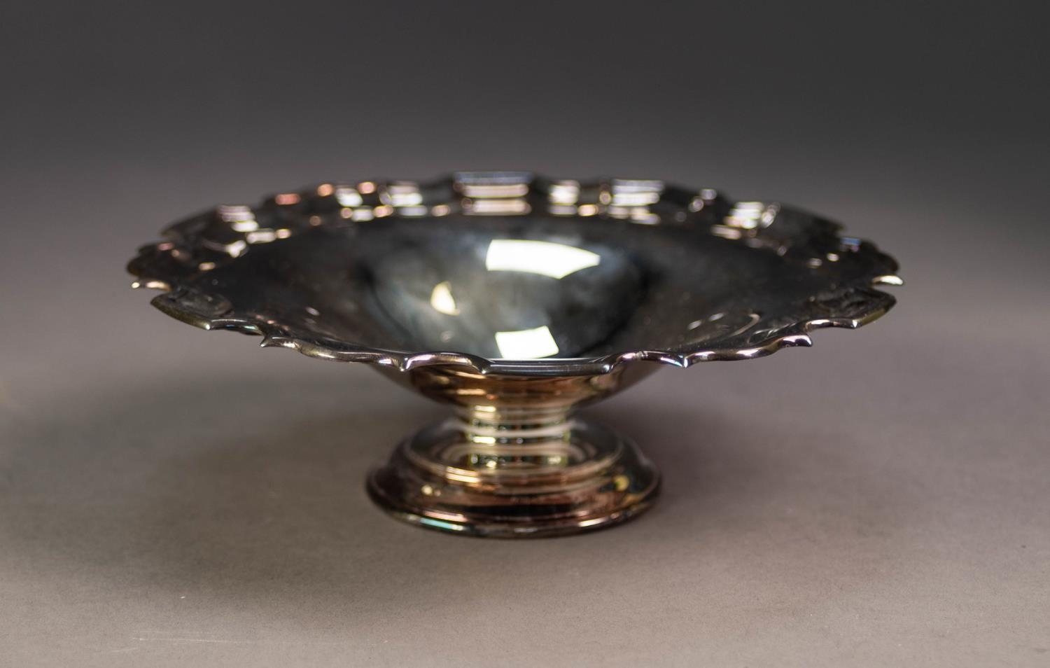 MODERN SILVER PEDESTAL SWEETMEAT DISH, with shaped and moulded border and circular foot, 1 ¾? (4.