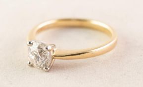 18ct YELLOW GOLD RING WITH A ROUND BRILLIANT CUT SOLITAIRE DIAMOND, in a four claw setting,