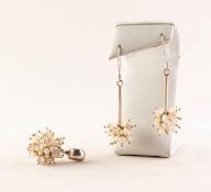 PAIR OF WHITE METAL AND FRESHWATER PEARL DROP EARRINGS and MATCHING NECKLACE PENDANT (3)