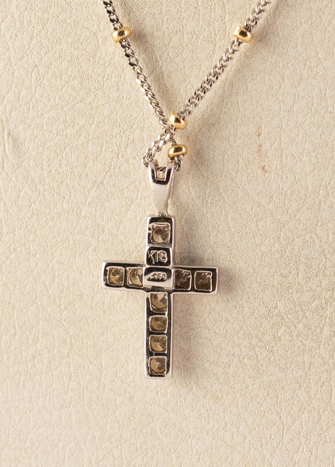 18ct WHITE GOLD TINY DIAMOND SET CRUCIFIX PENDANT on an 18ct WHTIE AND YELLOW GOLD FINE CHAIN - Image 3 of 3