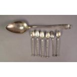 SET OF SIX CONTINENTAL SILVER COLOURED METAL (830 STANDARD) TEASPOONS, with twisted handles and ball