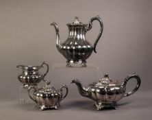 ONEIDA FOUR PIECE ELECTROPLATED MELON SHAPED TEA AND COFFEE SET, with leaf capped scroll handles and