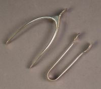 TWO PAIRS OF SILVER SMALL SUGAR TONGS, one pair of wishbone form, Birmingham 1907, the other pair of