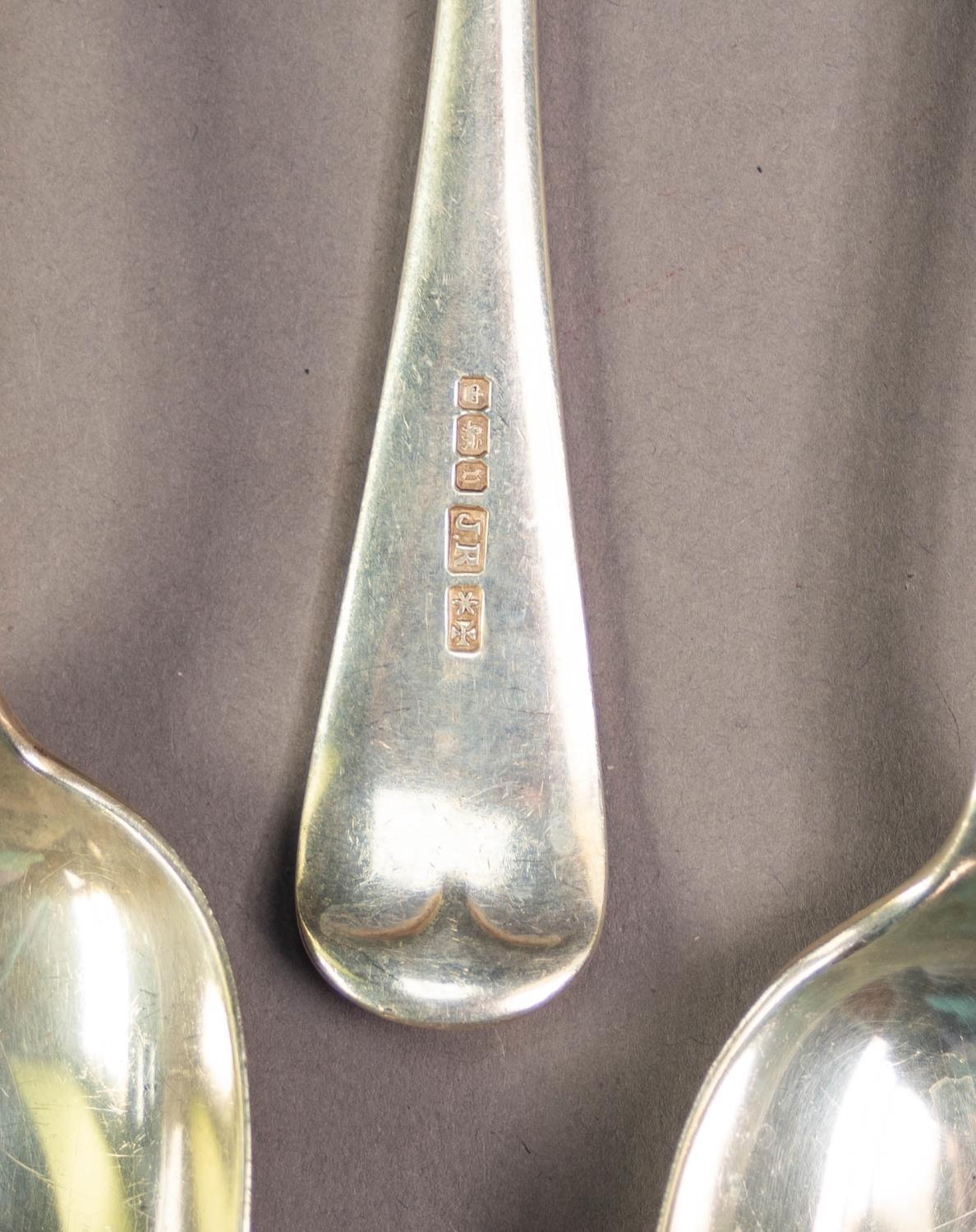 EDWARD VII SET OF SIX EARLY ENGLISH SILVER DESSERT SPOONS AND FORKS BY JOHN ROUND & SON, 7? (17. - Image 2 of 3