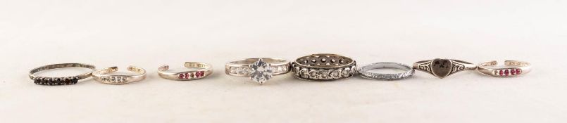 SIX SILVER AND STONE SET RINGS AND TWO SILVER RINGS (8)