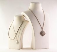 SILVER CHAIN NECKLACE AND THE SILVER CIRCULAR OPENWORK PENDANT, set with paste stones; a SILVER FINE