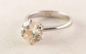18ct WHITE GOLD RING WITH A ROUND BRILLIANT CUT SOLITAIRE DIAMOND, approximately 2.87ct, clarity S/