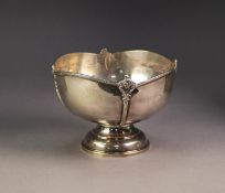 EDWARDIAN VII SILVER ROSE BOWL, circular, the quatrefoil top with embossed reed and ribbon outer