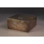 PRE-WAR SILVER SQUARE CIGARETTE BOX, plain with lightly domed hinged cover, engraved in script Lorna