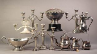 MIXED LOT OF ELECTROPLATE, comprising: PEDESTAL ROSE BOWL ON STAND, 9 ½? (24.1cm) high overall, FOUR