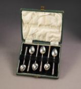 GEORGE VI CASED SET OF SIX SILVER COFFEE SPOONS, with slender fan shaped tops, Birmingham 1947, 1.