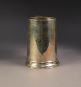 PRE-WAR GEORGIAN STYLE SILVER PRESENTATION PRINT TANKARD, straight sided and tapered, the S scroll