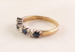 UNMARKED YELLOW GOLD HALF-HOOP RING set with four sapphires and three tiny diamonds,2.4 gms gross